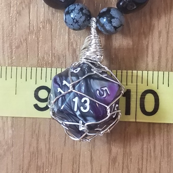 D20 Tourmaline Snowflake Obsidian Necklace - Picture 14 of 16